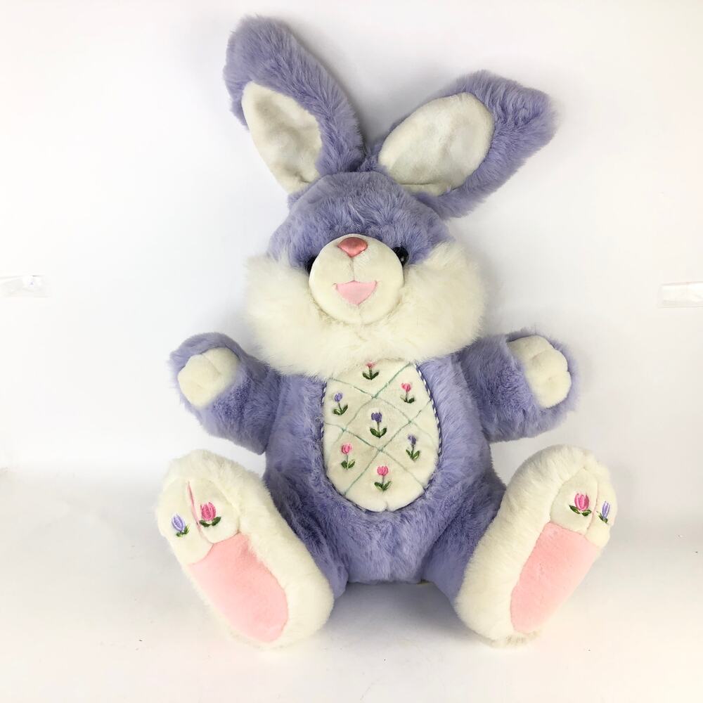 DanDee Hoppy Hopster Bunny Plush 15" Tulip Flower Belly Purple Easter Rabbit VTG